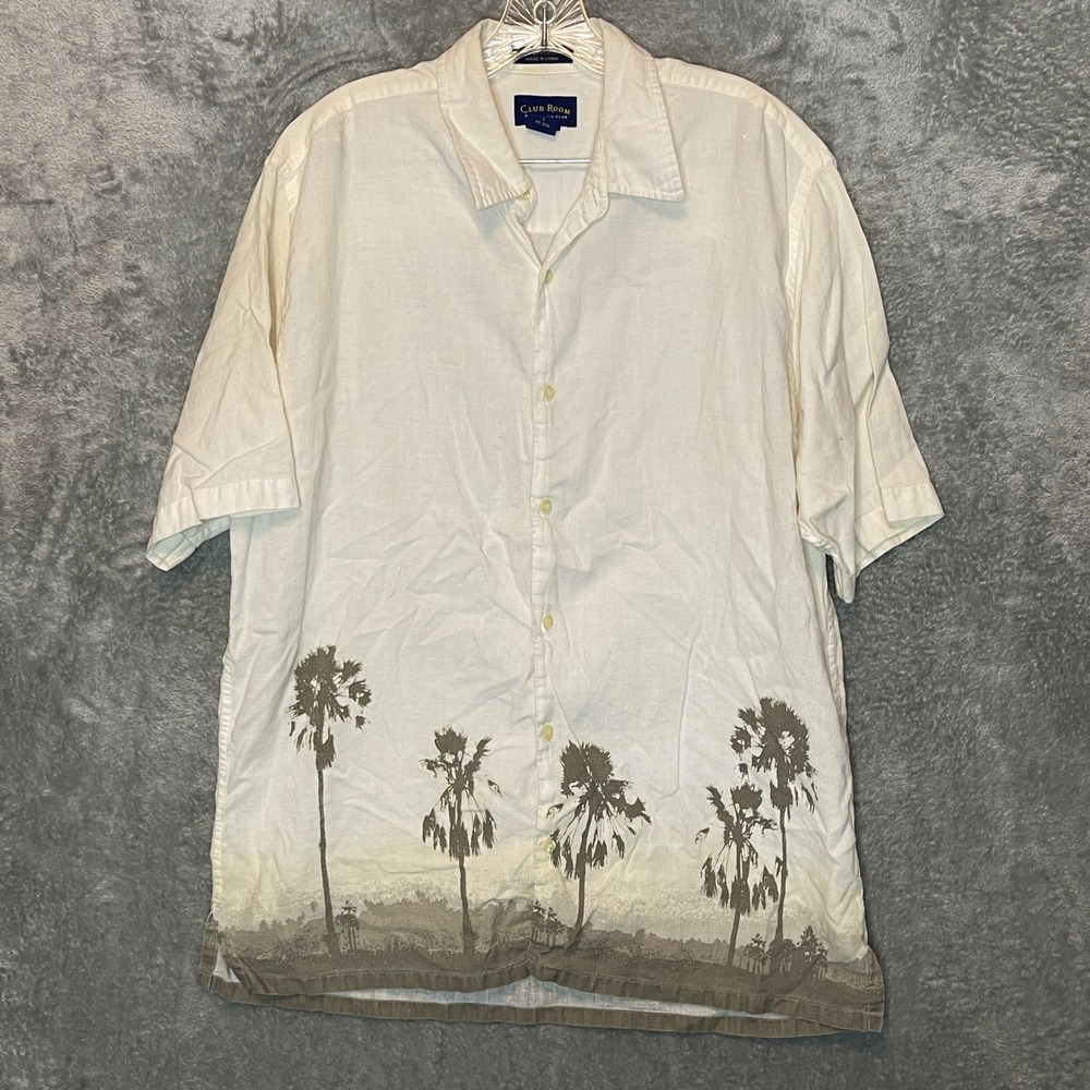 Club Room Mens Size L Vintage Hawaiian Palm Tree Linen Blend Button Shirt